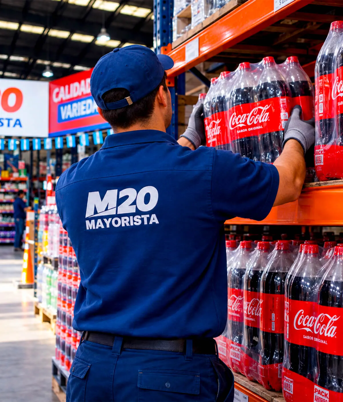 Repositor de Mayorista 2020 acomodando bebidas en las góndolas